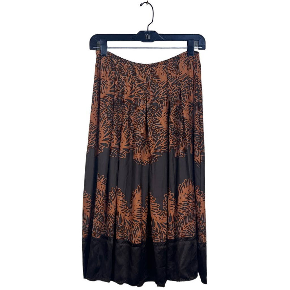J. Jill 100% Silk Midi Skirt Size 6 Unlined Amber Brown Pleated Side Zip Casual